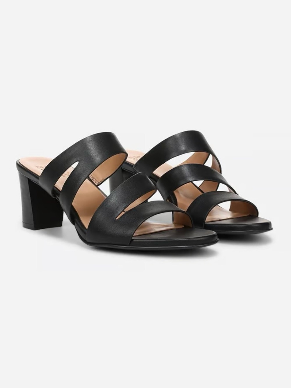 Naturalizer Black Multi-Strap Block Heel Mules